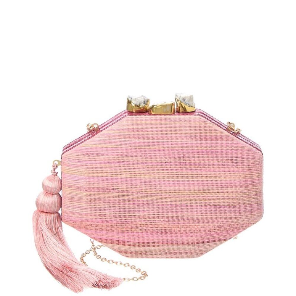 Rafé Sofia Straw Clutch, Pink